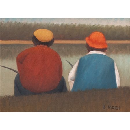 ROBERTO MASI, Figure di schiena, Olio su cartone telato