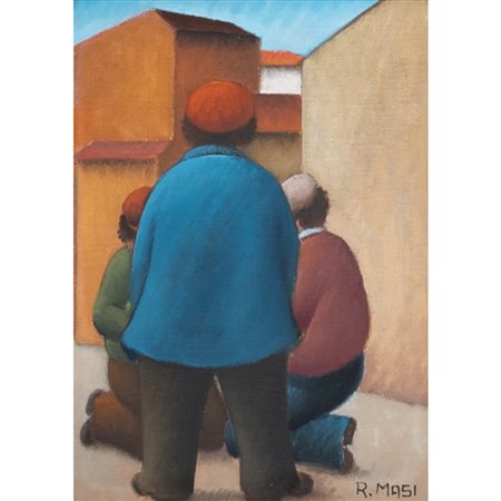 ROBERTO MASI, Figure di schiena, Olio su cartone telato