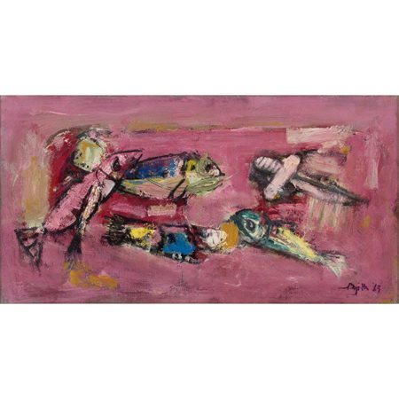 GUIDO PAOLO PAJETTA, Pesci come piccoli aerei, Olio su tela