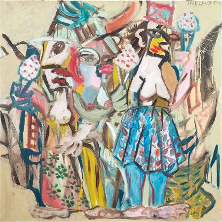 BALDO INDELICATO, Tre donne a spasso, Olio su tela