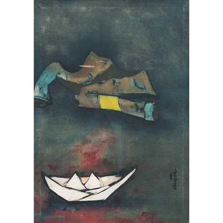 OLIVER TIHI, Giacca e barchetta, Olio su tela