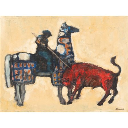 EDOARDO BELLOMO, La corrida, Olio su tela