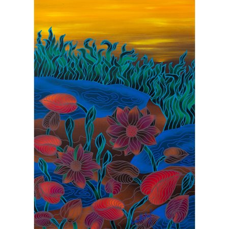 KINO MISTRAL, Lago delle ninfee, Olio su tela