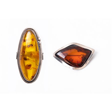 SPILLA E ANELLO in argento e ambra