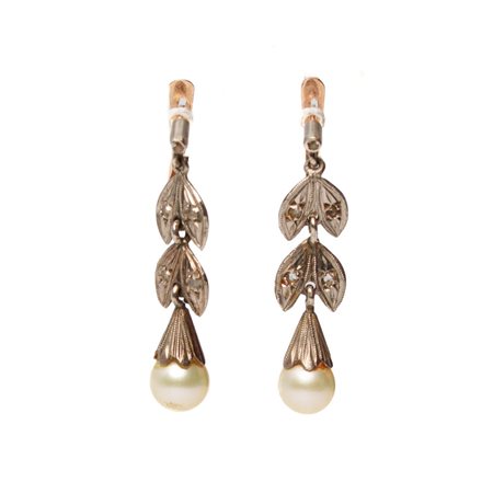 ORECCHINI in oro giallo 9 KT e argento con diamanti e perle