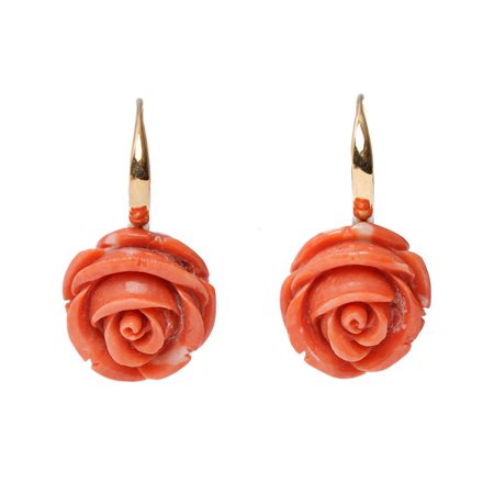 ORECCHINI in oro giallo 18 KT con rose di corallo salmone