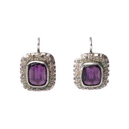 ORECCHINI in argento e molle in oro giallo 9 KT con diamanti