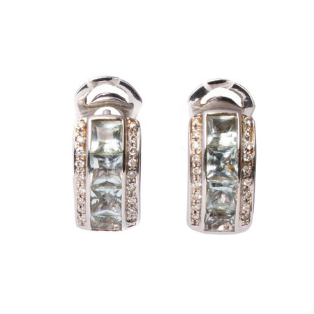ORECCHINI in oro bianco 18 KT con brillanti e acquamarina