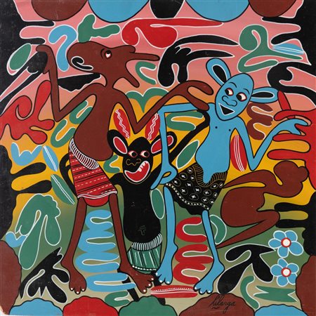 George Lilanga (Tanzania 1934 - 2005), "E' vero, ho visto mio zio", 1998.