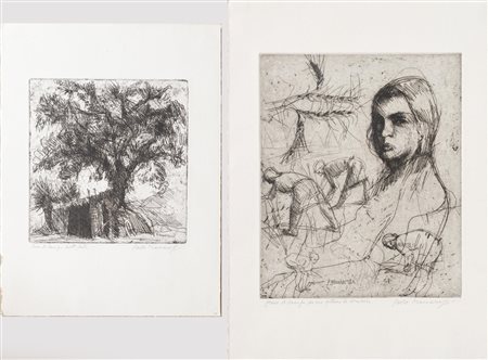 Paolo Manaresi (Bologna 1908 - 1991), "Coppia di acqueforti", 1960 circa.