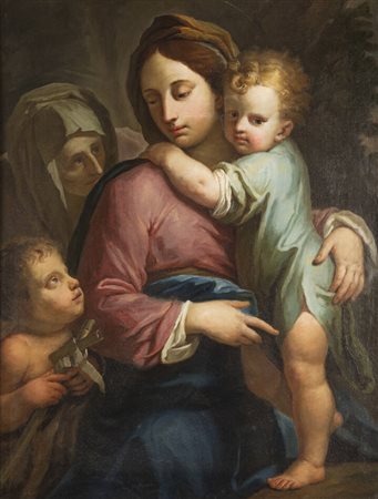 PITTORE ANONIMO<BR>"Madonna con Bambino, San Giovanni Battista e Sant'Anna" fine XVIII-inizio XIX secolo