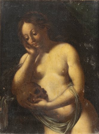 PITTORE ANONIMO<BR>"Vanitas (Maddalena Penitente)" XVIII secolo