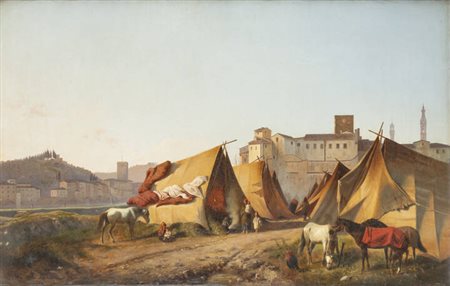 PITTORE NON IDENTIFICATO<BR>"Paesaggio con cavalli" 1868