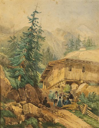 ALEXANDRE CALAME<BR>Vevey (Svizzera) 1810 - 1864 Mentone (Francia)<BR>"Animazione in montagna", 1859<BR>Da confermare valutazione