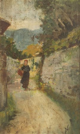 NICCOLO' CANNICCI<BR>Firenze 1846 - 1906<BR>"Strada con figura"