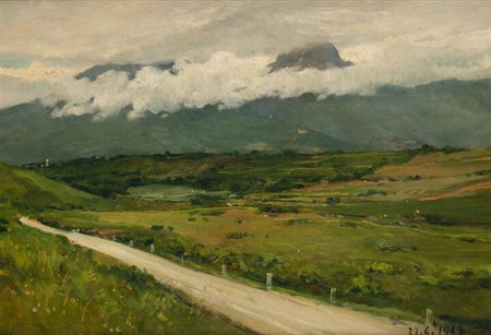 LORENZO DELLEANI<BR>Pollone (BI) 1840 - 1908 Torino<BR>"Campi a fine giugno"