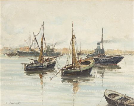 ERNESTO COMINETTI<BR>Torino 1900 - 1990<BR>"Livorno. Il porto", 1973