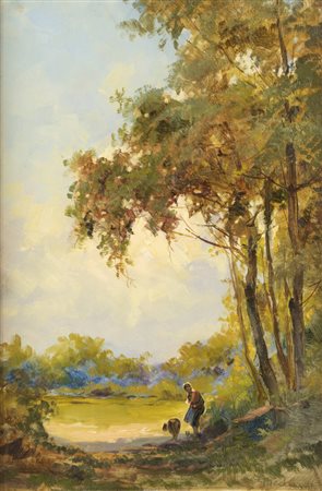 UGO GHEDUZZI<BR>Crespellano (BO) 1853 - 1925 Torino<BR>"Figura nel bosco"