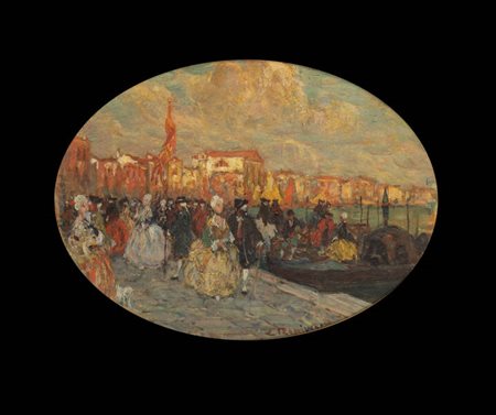 EUGENIO BONIVENTO<BR>1880 Chioggia (Venezia) – Milano 1956<BR>"Maschere in costume a Venezia"