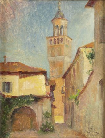 GIULIO BOETTO Torino 1894 - 1967 "La torre" (Casa del Pittore e chiesa di San Giovanni, Saluzzo) 1950