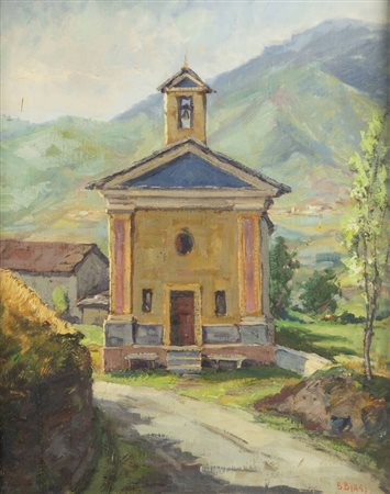 BIASI BIAGIO (Blasius)<BR>Caprino Veronese (VR) 1908 - 1979 Torino<BR>"La chiesetta nei paesi di Giovessa"