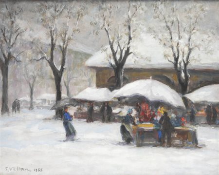 FELICE VELLAN<BR>Torino 1889 - 1976<BR>"Inverno. Corso Valdocco", 1955