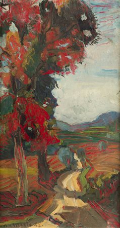 METELLO MERLO<BR>Milano 1886 - 1964 Torino<BR>"Autunno in Val Ceppi (espressione in rosso)" 1942