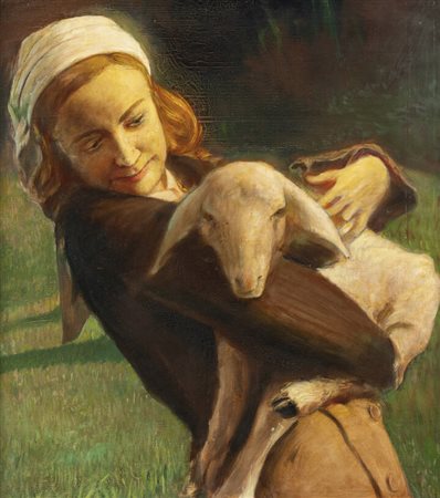 MARIO CAFFARO RORE<BR>Torino 1910 - 2001<BR>"Giovane con agnello"