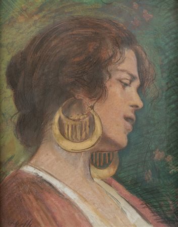 BASILIO CASCELLA<BR>Pescara 1860 - 1950<BR>"Ritratto femminile abruzzese"