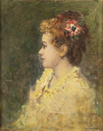VENANZIO ZOLLA<BR>Colchester (Regno Unito) 1880 - 1961 Torino<BR>"Un fiore tra i capelli - ritratto dell'artista Anna Comba"