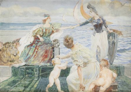 ETTORE TITO<BR>Castellamare di Stabia (NA) 1859 - 1941 Venezia<BR>"Scena allegorica sul mare" 1909