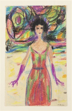 POMPEO BORRA<BR>Milano 1898 - 1973<BR>"Donna con i guanti"