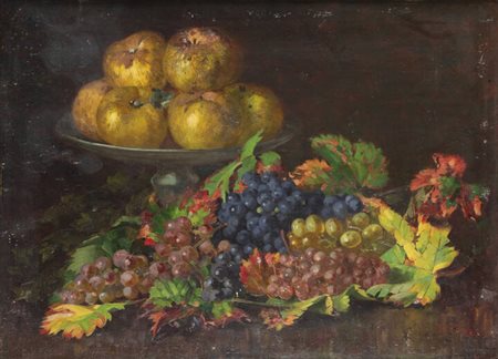 FILIPPO VACCHETTI<BR>Carrù (CN) 1873 - 1945 Torino<BR>"Natura morta con mele e uva"