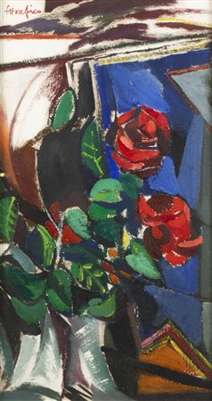 ETTORE FICO<BR>Piatto Biellese (VC) 1917 - 2004 Torino<BR>"Due rose rosse" o "Rose rosse" 1968