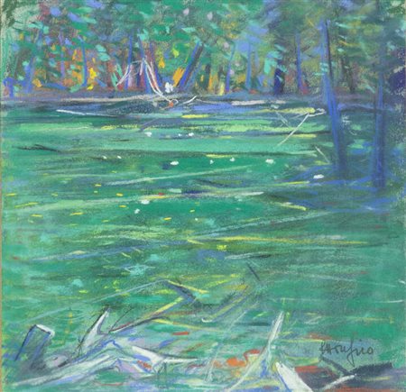 ETTORE FICO<BR>Piatto Biellese (VC) 1917 - 2004 Torino<BR>"Il lago verde" 1988