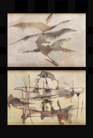 UGO POZZO<BR>Torino 1900 - 1981<BR>Lotto di due quadri "Volo di uccello"
