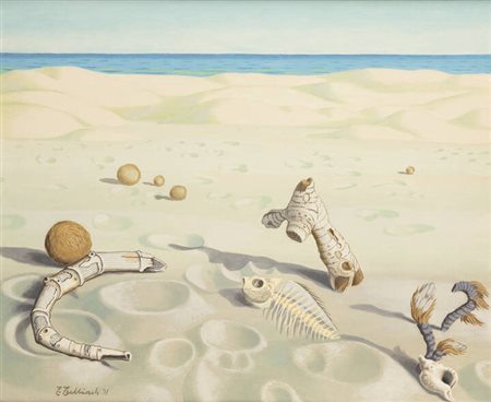 TULLIO TULLIACH<BR>Pola (Croazia) 1931-2016 Torino<BR>"Lisca di pesce e relitti vegetali tra dune di sabbia" 1991