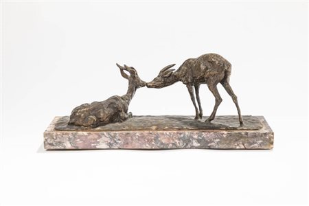 GUIDO CACCIAPUOTI<BR>Napoli 1892 - 1953<BR>"I due cerbiatti"