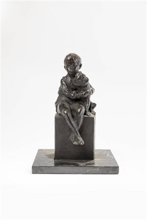 LUIGI AGHEMO<BR>Torino 1884 - 1976 Pinerolo (TO)<BR>"Bambino con cane"