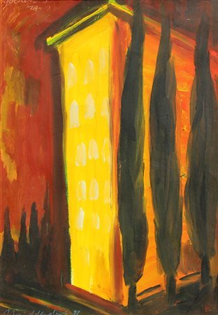 Helmut MIDDENDORF Dinklage, 1953 Golden haus, 1988, tempera su cartone, cm....