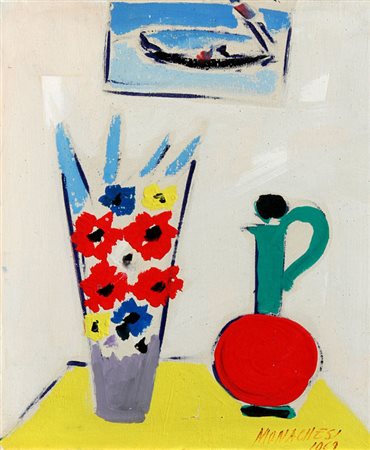 Sante MONACHESI Macerata 1910 - Roma 1991 Composizione a Venezia, 1969, olio...