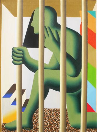 Mark KOSTABI Los Angeles 1960 P.O.W., 1991, acrilico su tela, cm. 102 x 76,...
