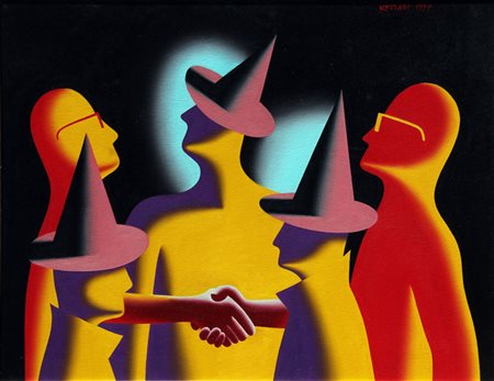 Mark KOSTABI Los Angeles 1960 Merger (party town), 1997, olio su tela, cm. 76...
