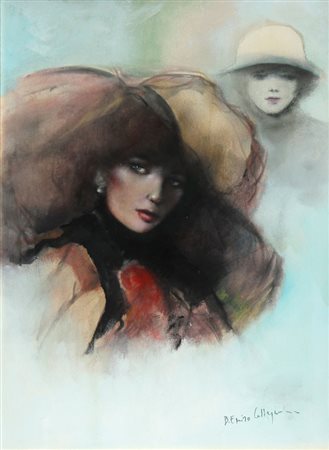 Bruno Emiro CALLEGARI Lucca, 1920 Figure, 1983, olio su tela, cm. 70 x 50,...