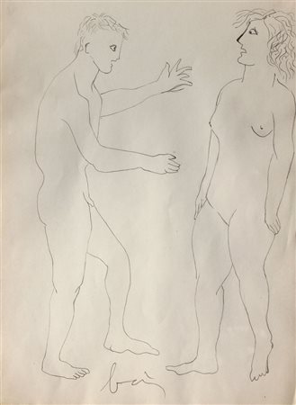 Enrico BAJ Milano 1924 - Vergiate 2003 Figure, 1953, matita su carta, cm. 33...