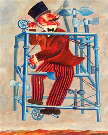 Franz BORGHESE Roma 1941 - Roma 2005 La macchina volante, 1986, olio su tela,...