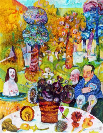 Antonio POSSENTI Lucca 1932 Giardino di Susanna, 1998, olio su cartone...