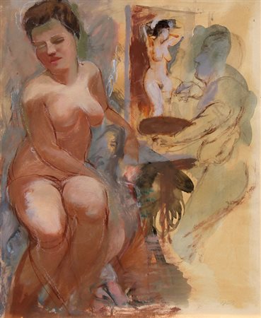 George GROSZ Berlino 1893 - Berlino 1959 Il pittore e la modella, 1935, olio...