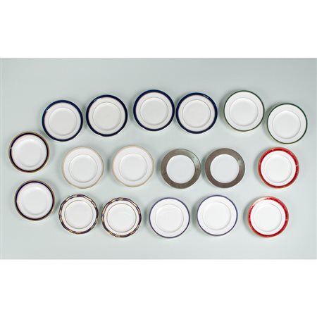 SPODE, P. DESHOULIERES, ROYAL WORCESTER., 9 coppie piattini