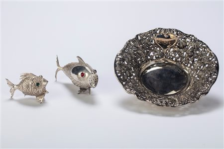 Coppia di sale e pepe con cestino, Italy, mid-20th century